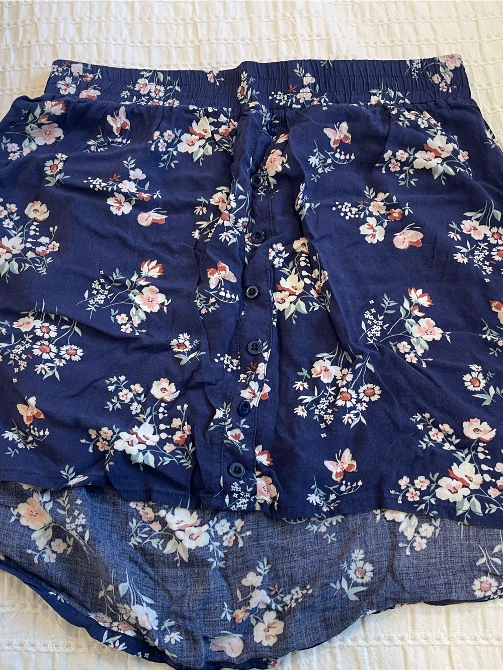 Kismet Navy Floral Button-Front High-Low Skirt